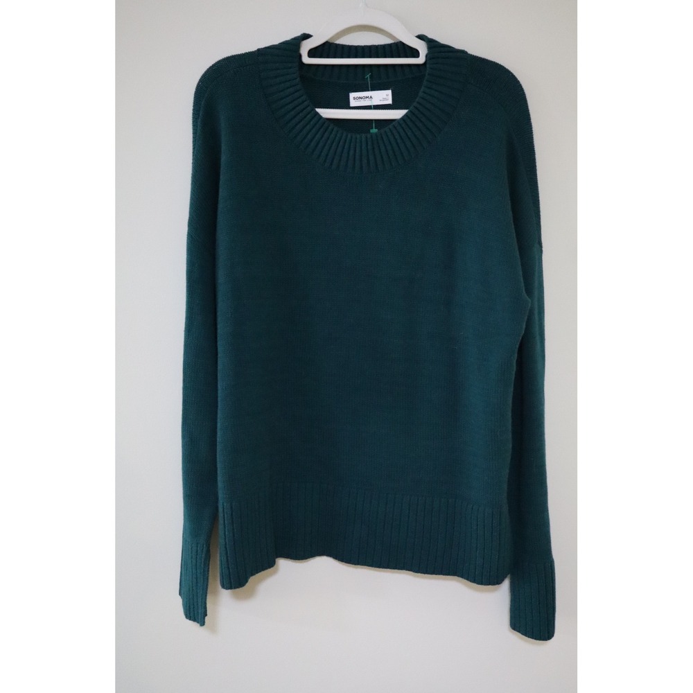 Dark Academia Sonoma Goods For Life Sweater M Green Crewneck Ribbed Knit